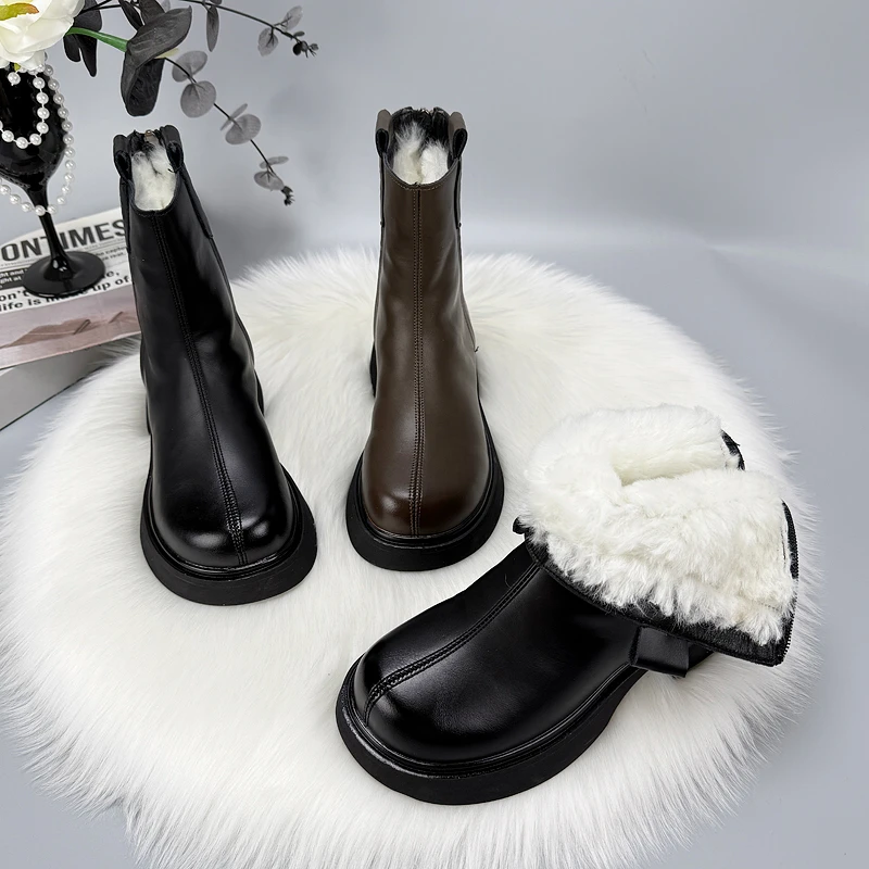 欧货厚底羊毛马丁靴女2025年冬季新款皮毛一体保暖显瘦短靴大码41