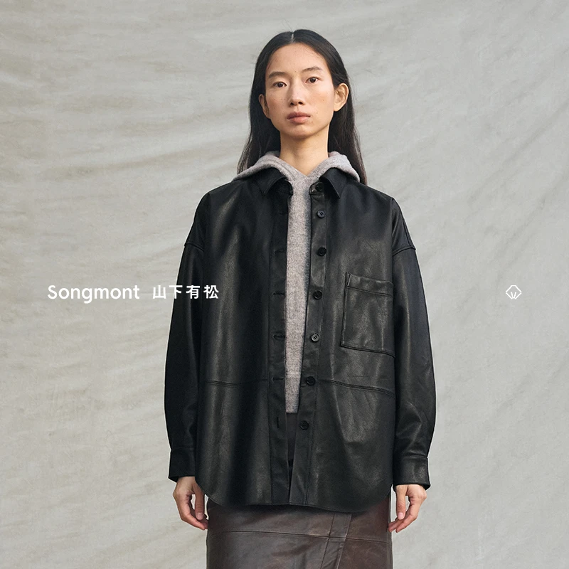 Songmont山下有松植鞣绵羊皮衬衫2025设计师皮衣复古风穿搭外套女