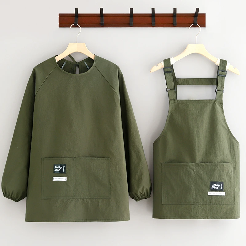 简约防泼水长袖围裙家用厨房成人耐脏餐饮专用工作服罩衣定制印字