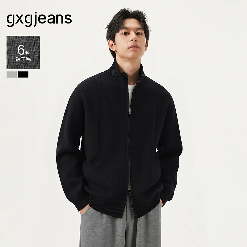 gxg.jeans男装 多色分割设计翻领开襟拉链毛衣线衫外套男25秋新品
