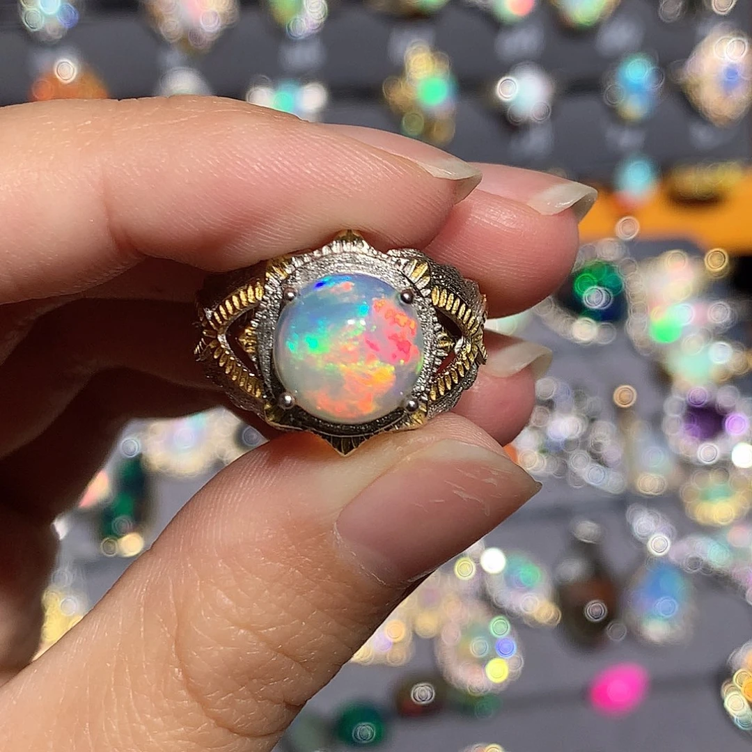 欧泊银S925镶嵌欧泊戒指y