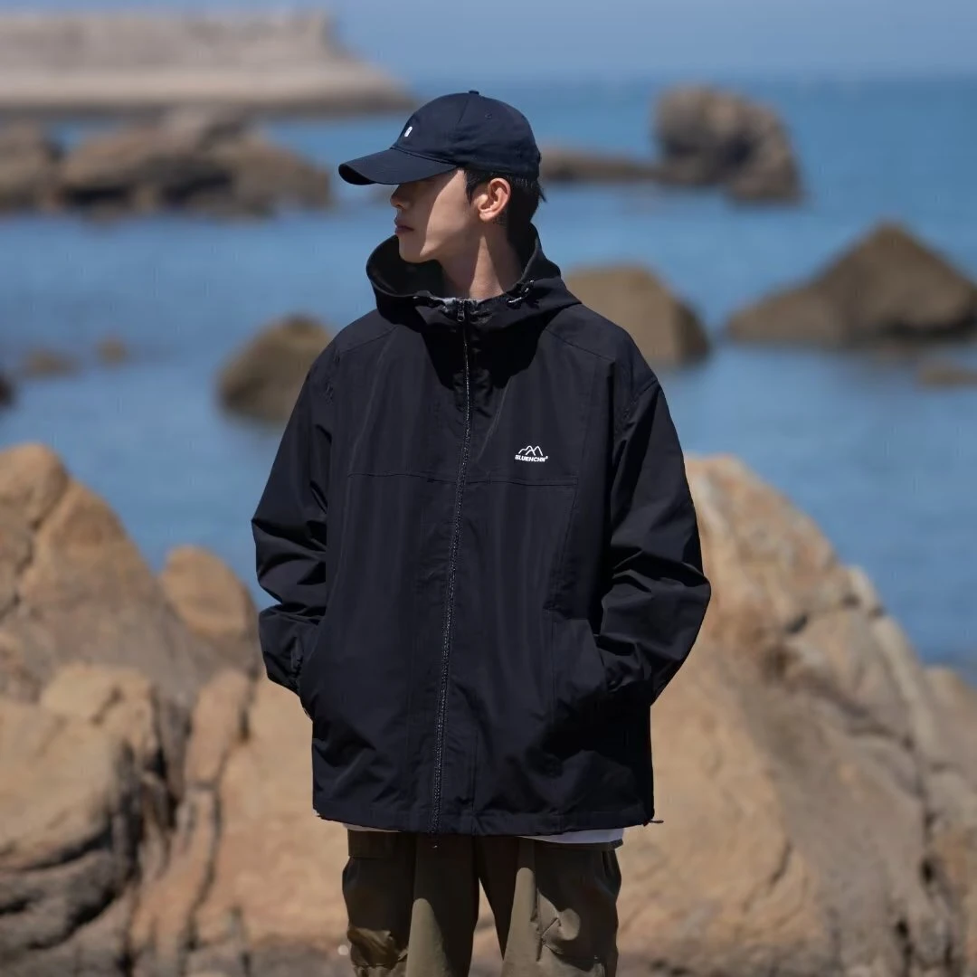 6103户外夹克拉链外套男女宽松工装夹克连帽休闲防水冲锋衣