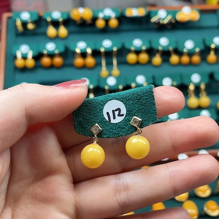 琥珀银S925镶嵌耳饰