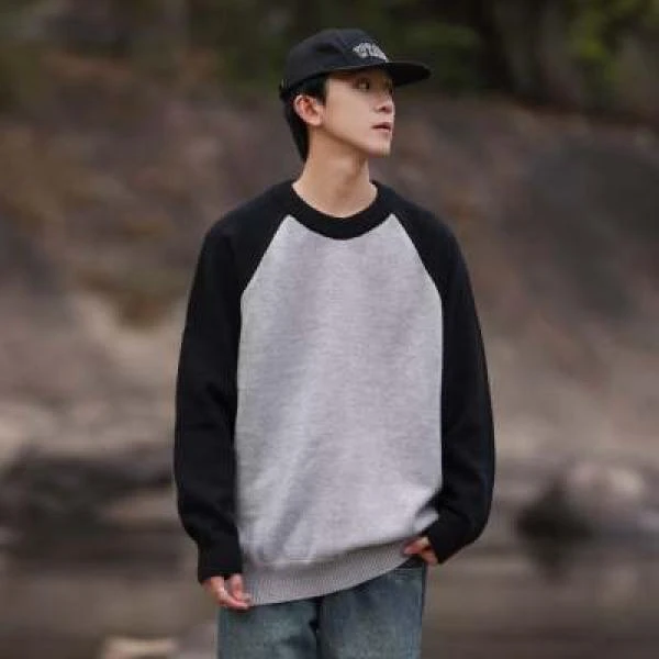 男韩版潮流毛衣宽松拼接针织衫冬季ins港风慵懒线衣2025年bf港风