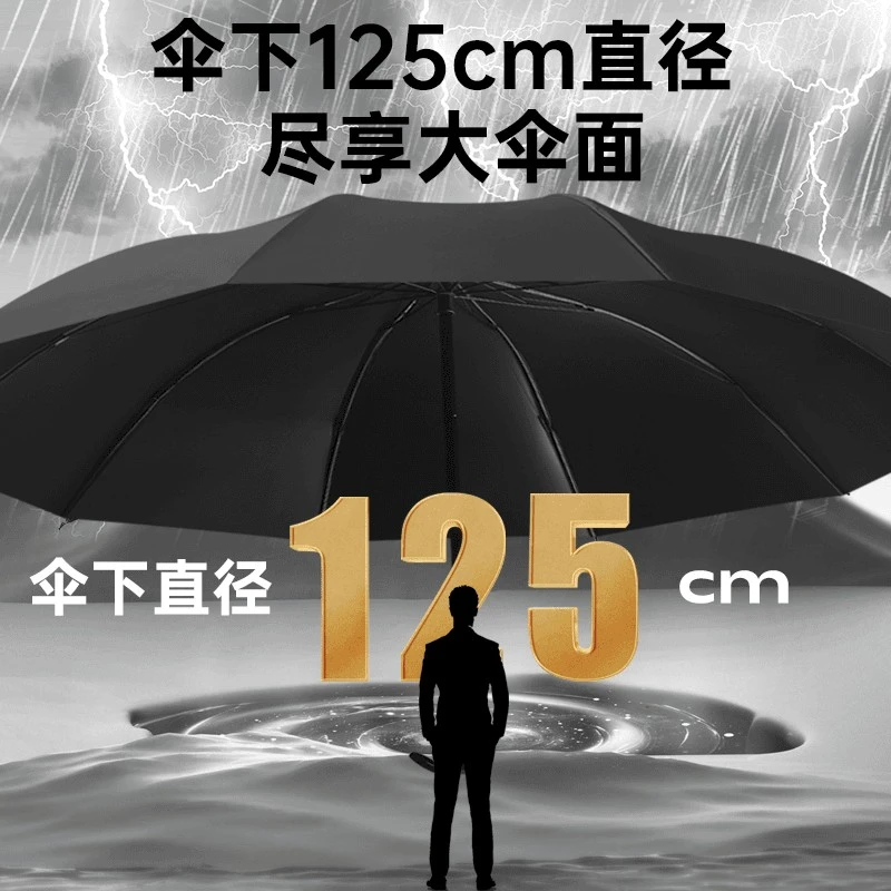 125CM超强特大号手动学生双人多人晴雨两用黑胶防晒折叠抗风雨伞
