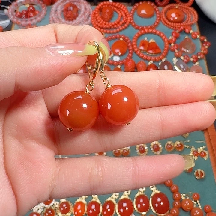 南红玛瑙银S925镶嵌15耳饰