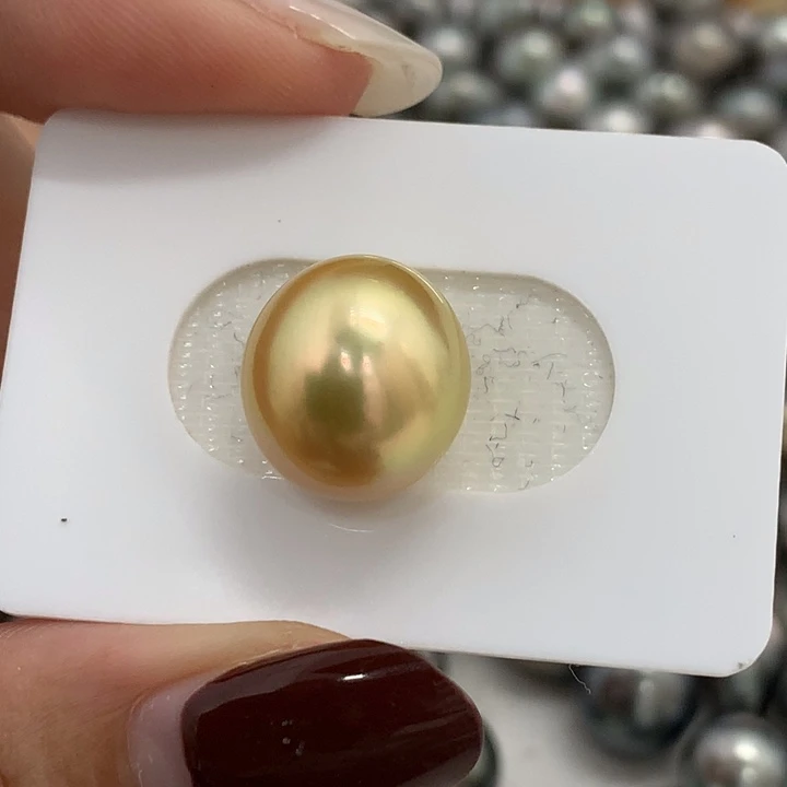 海水珍珠裸珠浓金炫彩极微瑕13.8m