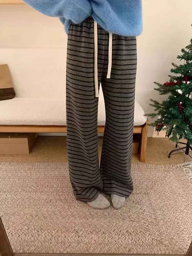 【1039】贝#松紧腰条纹直筒宽松休闲裤