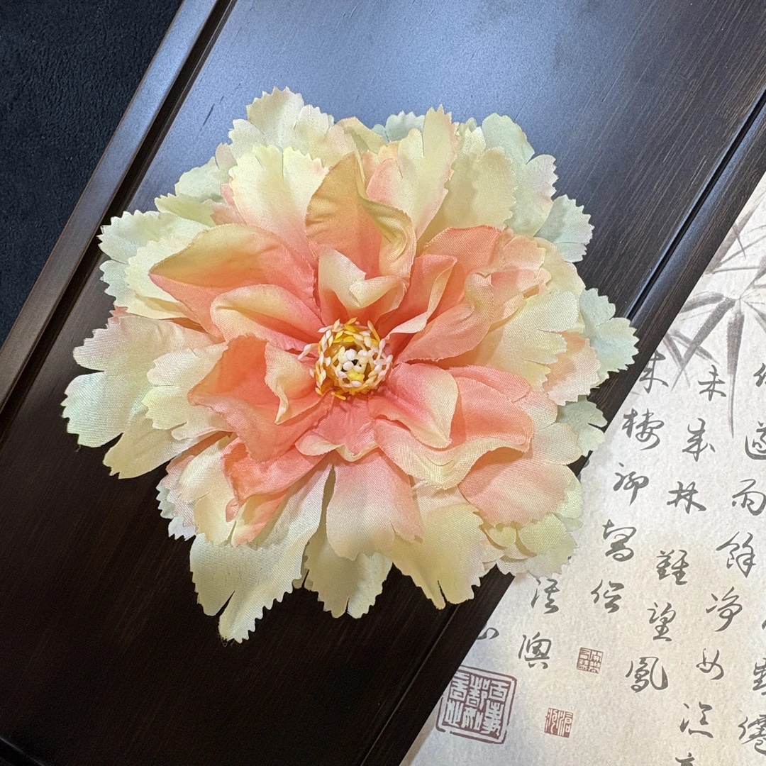 【云鬓花颜阁娟花发夹】橘黄牡丹新中式爆款汉服绢花古风发饰B168