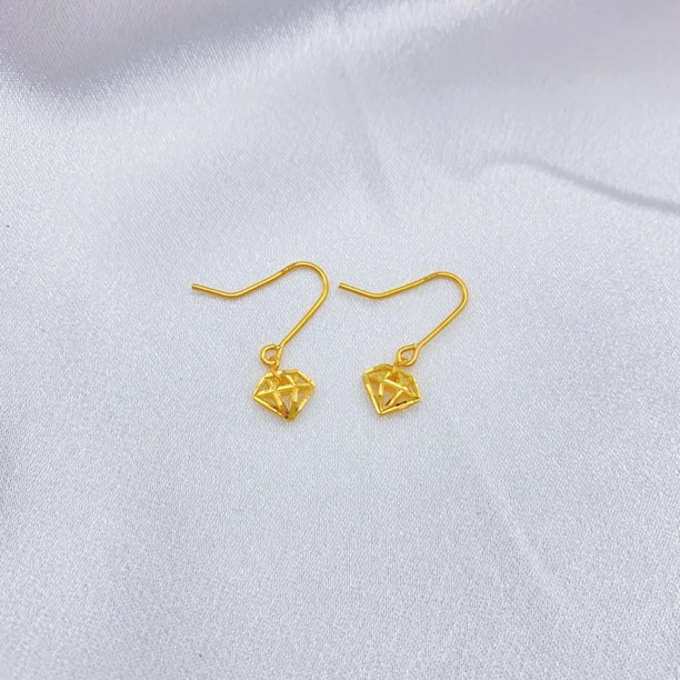 老庙黄金2 足金5D港风灵动时尚气质小砖石耳钩1.41克