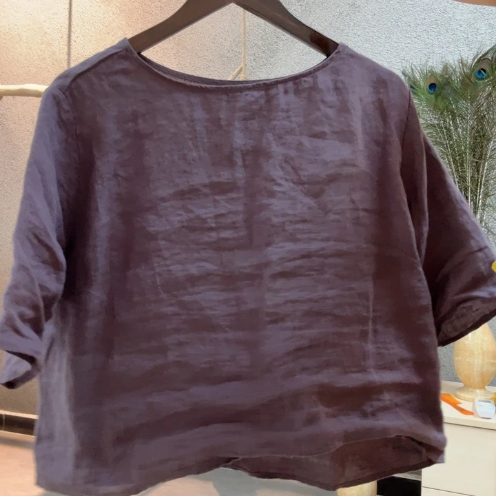 紫灰色亚麻高级小衫