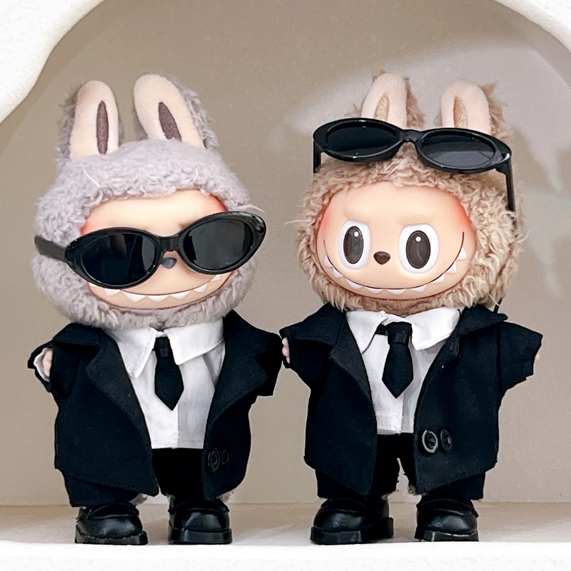 17cm拉布布一代二代三代衣服搪胶盲盒Labubu坐坐派对帅气换装着替