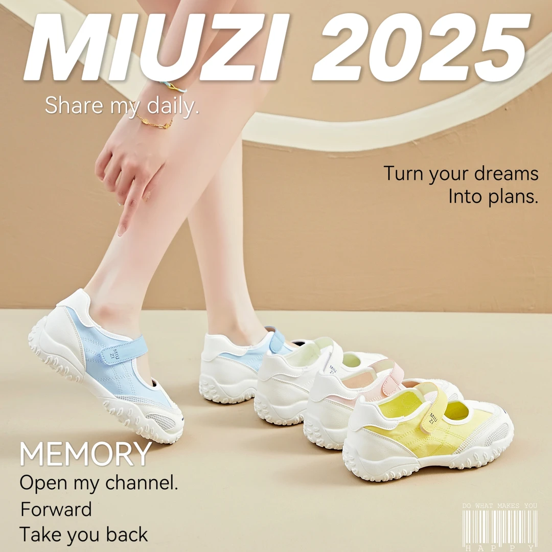 MIUZI谬姿 日系夏季冰丝网面内增高玛丽珍乐福鞋圆头魔术贴休闲鞋