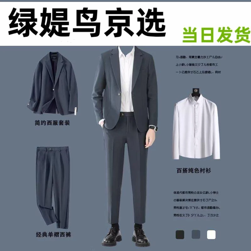 轻奢简约休闲西装套装男士高级感轻熟风韩版宽松痞帅通勤西服外套