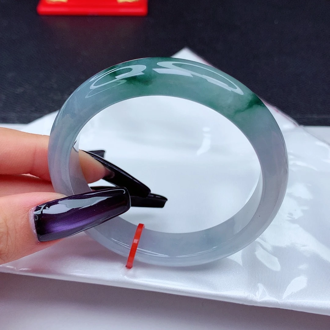 翡翠手镯未镶嵌翡翠56.3冰种透飘花正圈