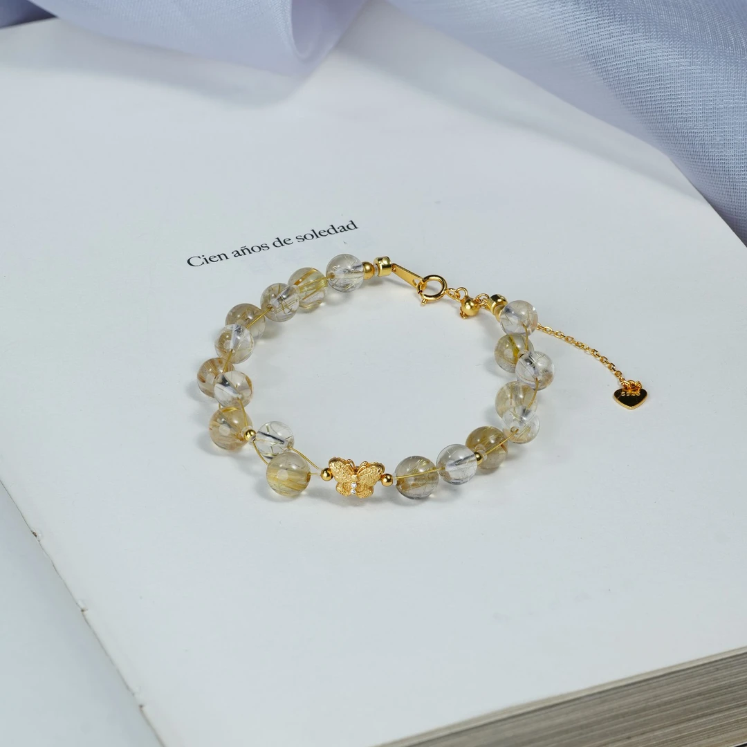 【翩翩来】花奢珠宝 板钛＋金发晶s925手串（多样性发货）