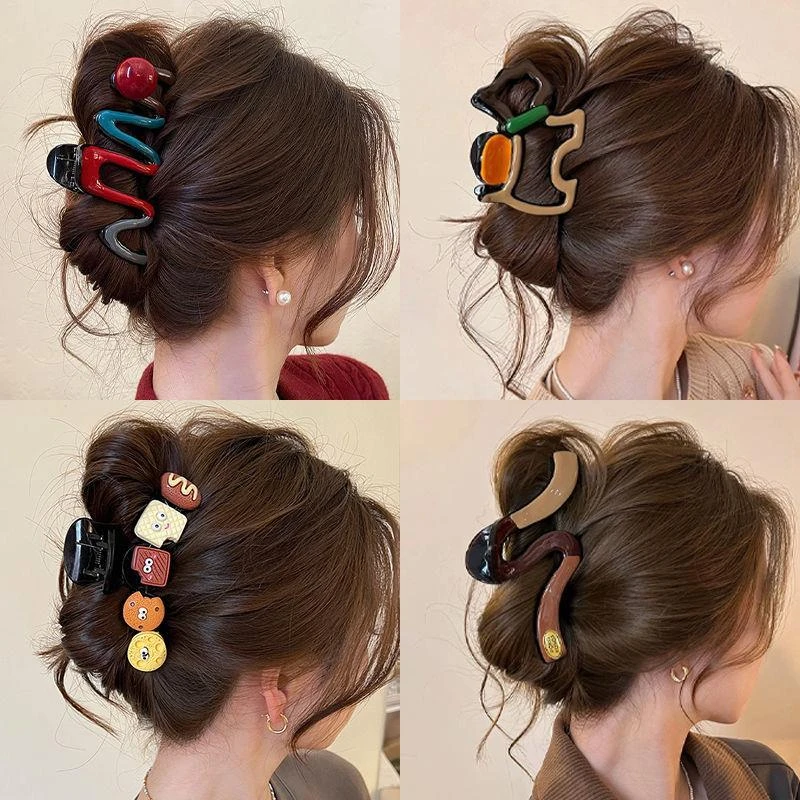 设计款波浪珍珠撞色抓夹大号发夹女2025高级感后脑勺鲨鱼夹子发饰