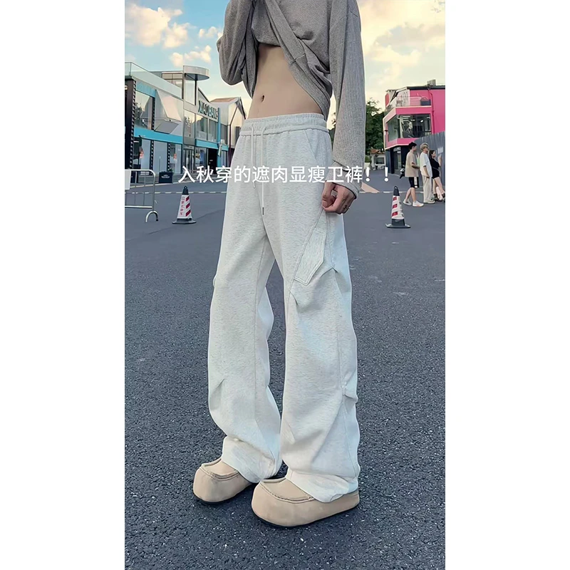 美式高街弯刀裤男女潮牌春秋直筒阔腿运动重磅百搭休闲裤