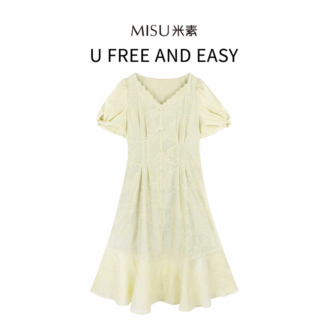 MISU米素气质轻奢夏季收腰法式优雅时尚连衣裙125X653