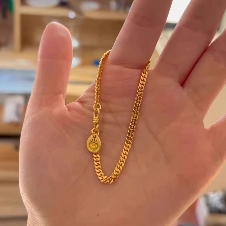 钛钢手链 古巴链元宝吊坠钛钢手链轻奢小众精致高级感复古手串女