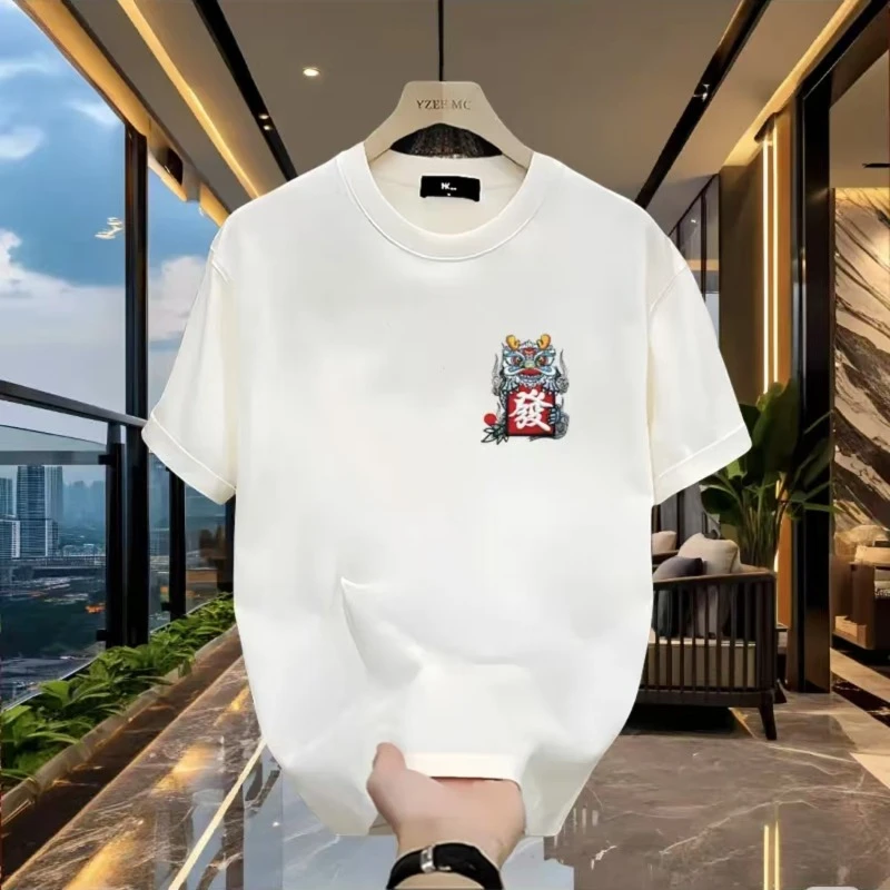 2025新款国潮纯棉印花圆领上衣时尚好运男女同款潮牌短袖打底衫男