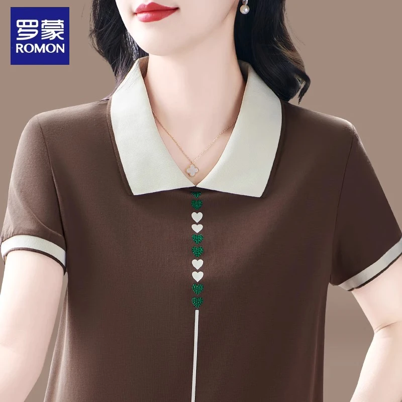 罗蒙高级感短袖女夏装2025新款妈妈t恤气质减龄时尚宽松休闲上衣