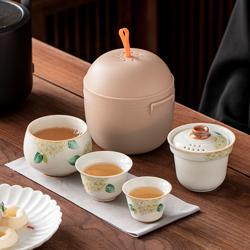 旅行茶具套装一壶三杯快客杯便携式收纳包伴手礼品商务LOGO定制