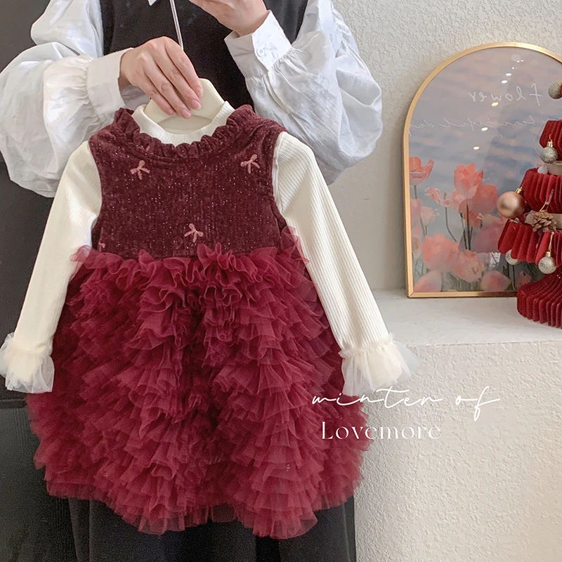 【本妈】冬"风知意"女童加绒打底+加绒无袖蛋糕裙 A26206 39‘9’