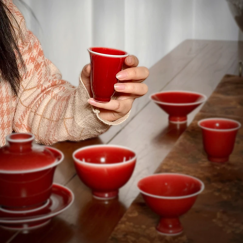 九观金品郎红主人杯景德镇高端陶瓷茶器原矿单色釉品茗杯茶杯单杯