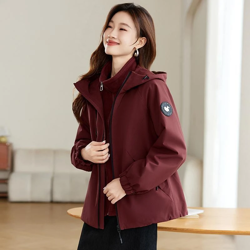 外套女款2025新款秋冬季冲锋衣百搭女士可拆卸洋气卫衣时尚夹克