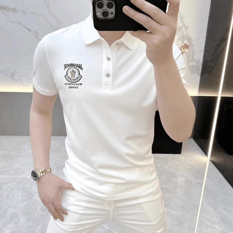 欧货轻奢男士短袖T恤夏季时尚休闲半袖POLO衫翻领百搭刺绣潮上衣