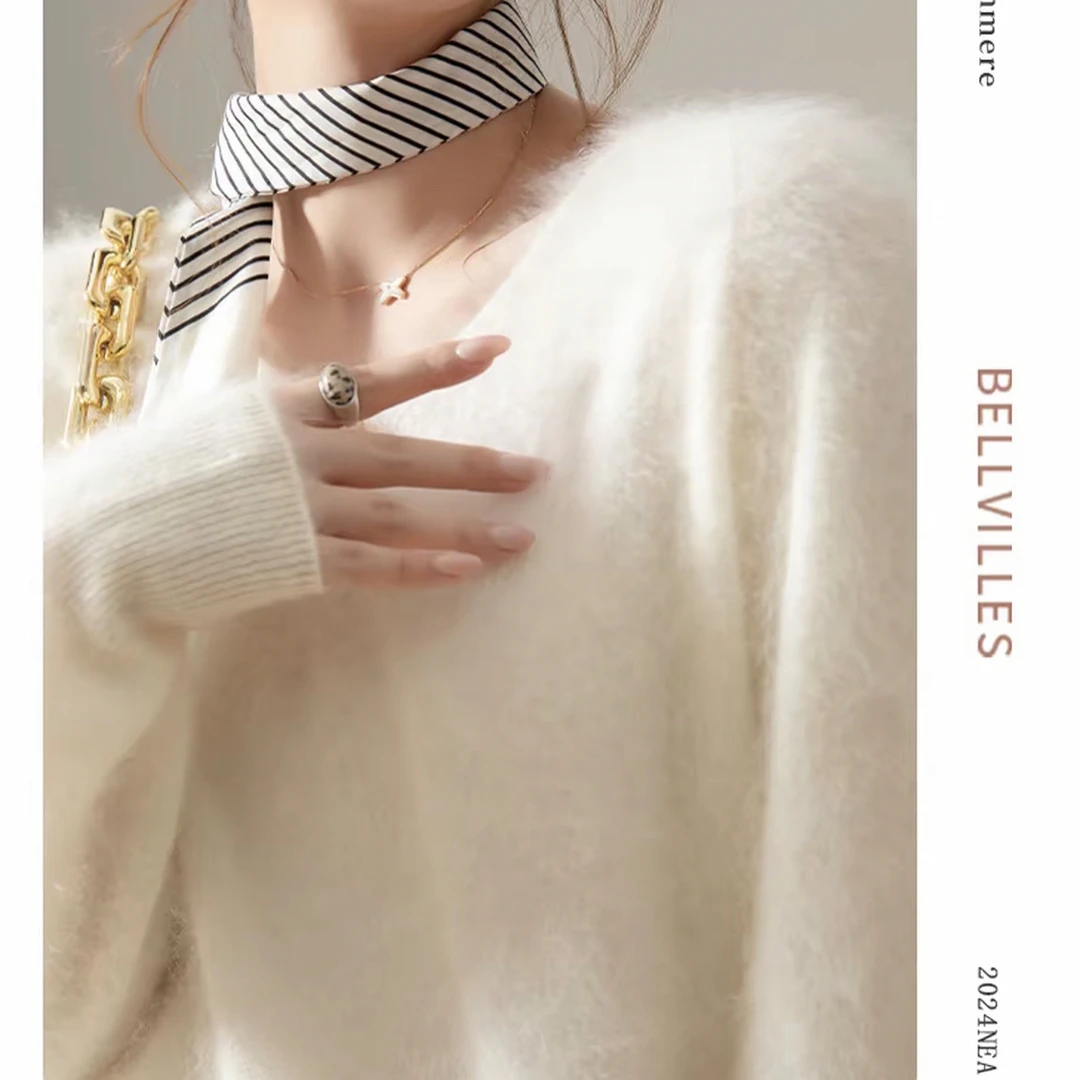 【轻奢】专柜山羊绒羊毛100%拉绒拉毛秋冬保暖羊绒打底衫羊绒衫上衣