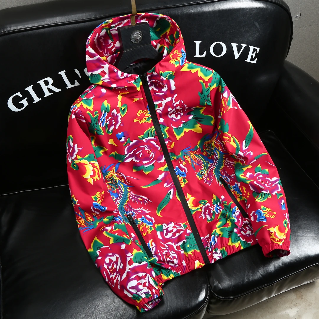 东北大花春秋夹克男女潮流休闲国潮喜庆网红连帽过年薄款外套上衣