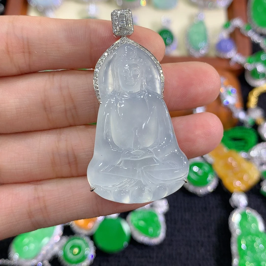 【闪购商品】翡翠18K金镶嵌吊坠(不含链)观音