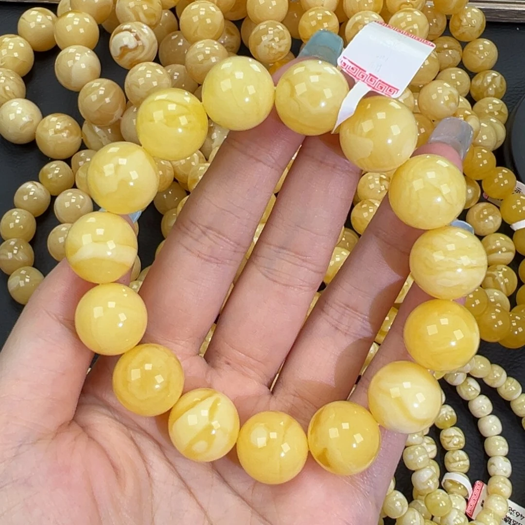 琥珀未镶嵌手链32.5黄白妖花