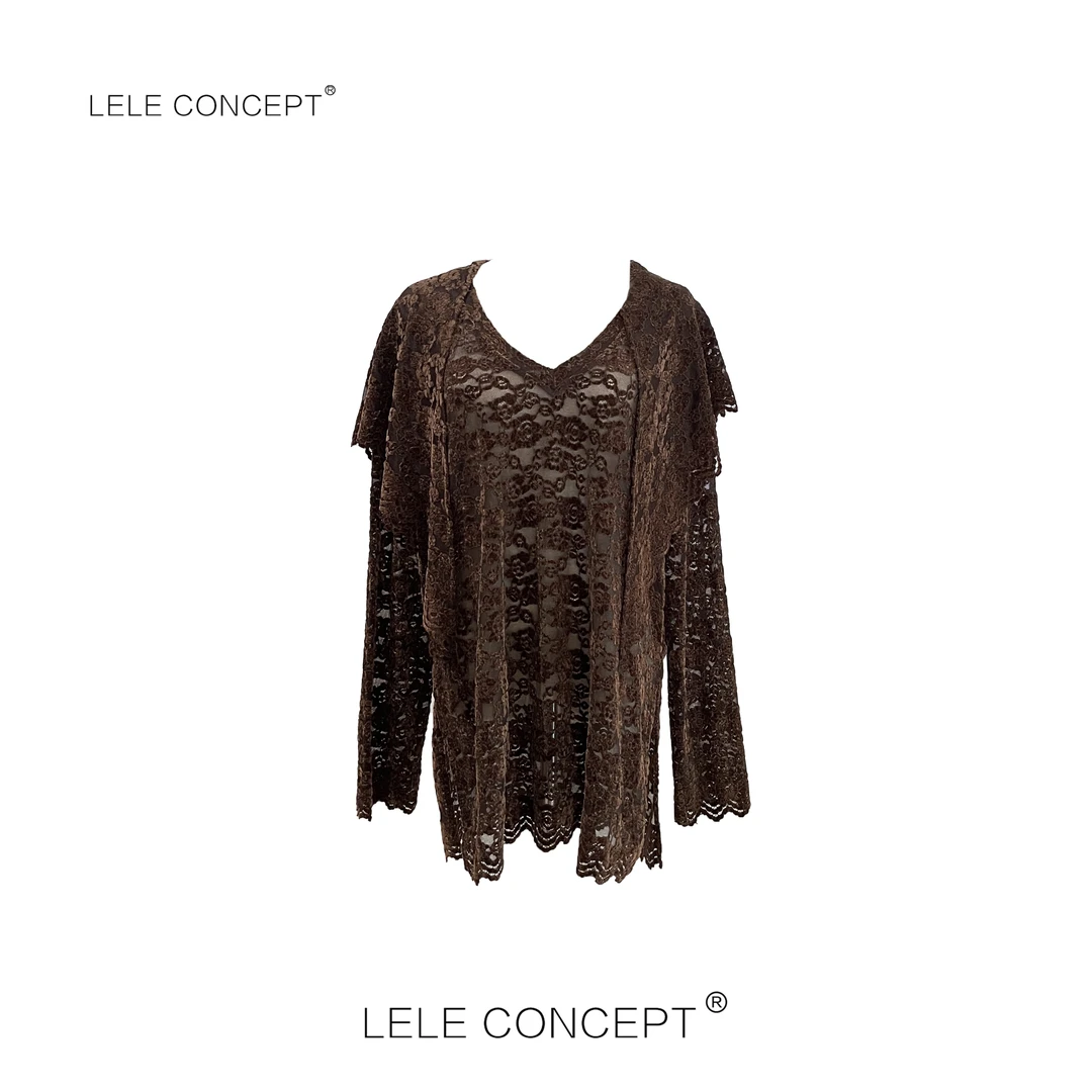 LELE CONCEPT丨时尚百搭V领扣花两件套长袖衫FS25C0122Y