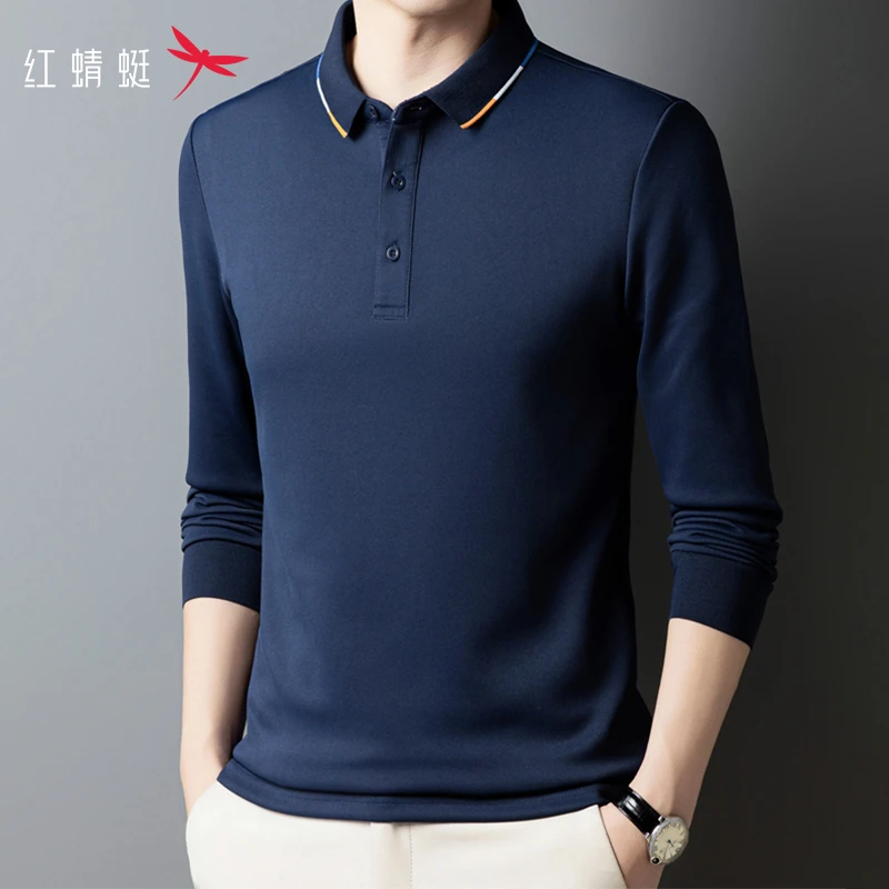 红蜻蜓长袖T恤polo衫男春季2025新款商务休闲翻领白色中年爸爸装