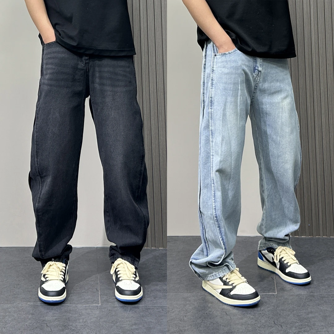 2025新款男士百搭宽松直筒牛仔裤潮牌痞帅炸街裤弯刀时尚牛仔裤
