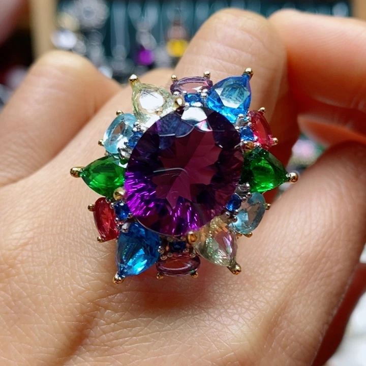 银S925镶嵌戒指水晶天然水晶戒指