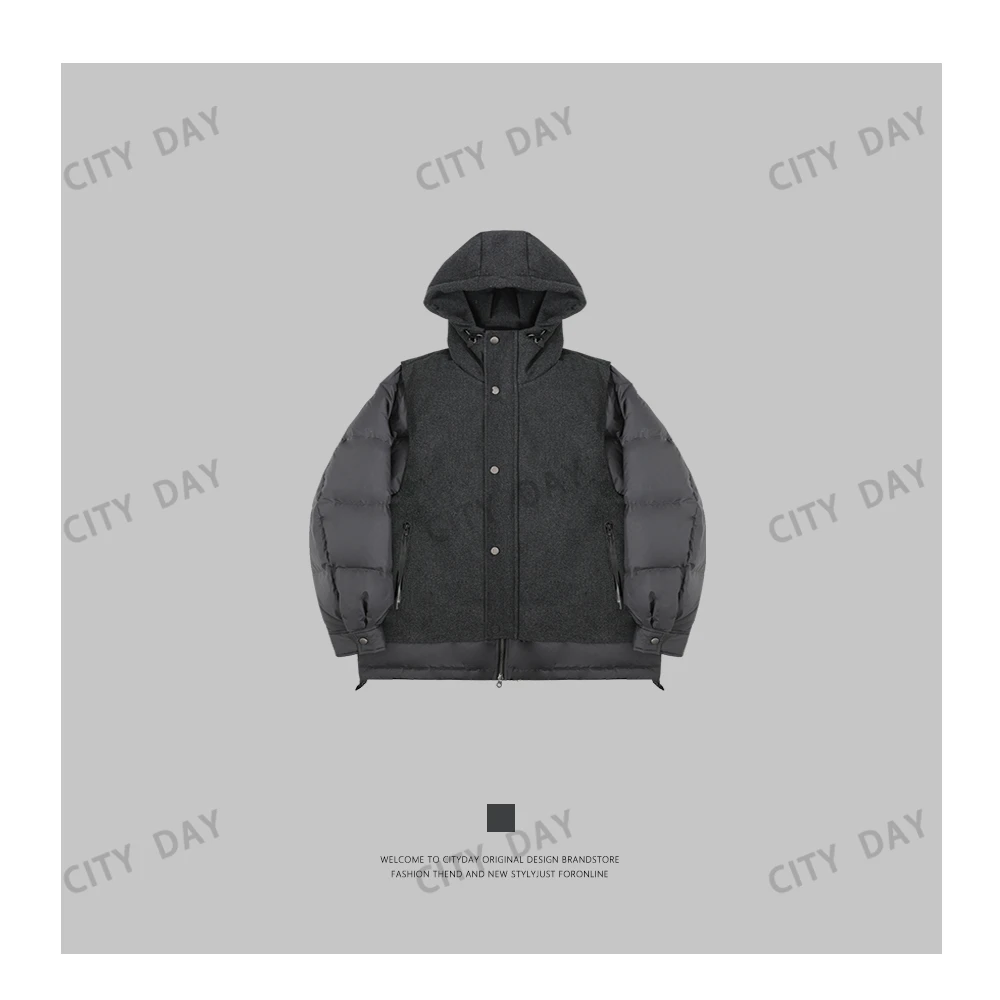 CityDay【楠哥】cleanfit 复古假两件连帽羽绒服 7870