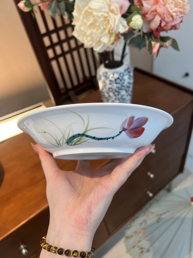 [8寸韩式汤盘] 珊小琪品牌· 高温手工手绘釉下彩.紫荷花.105