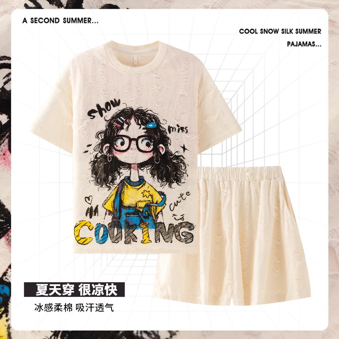 意棉睡衣女款爆款2025新款夏季短袖短裤薄款夏天家居服套装可外穿