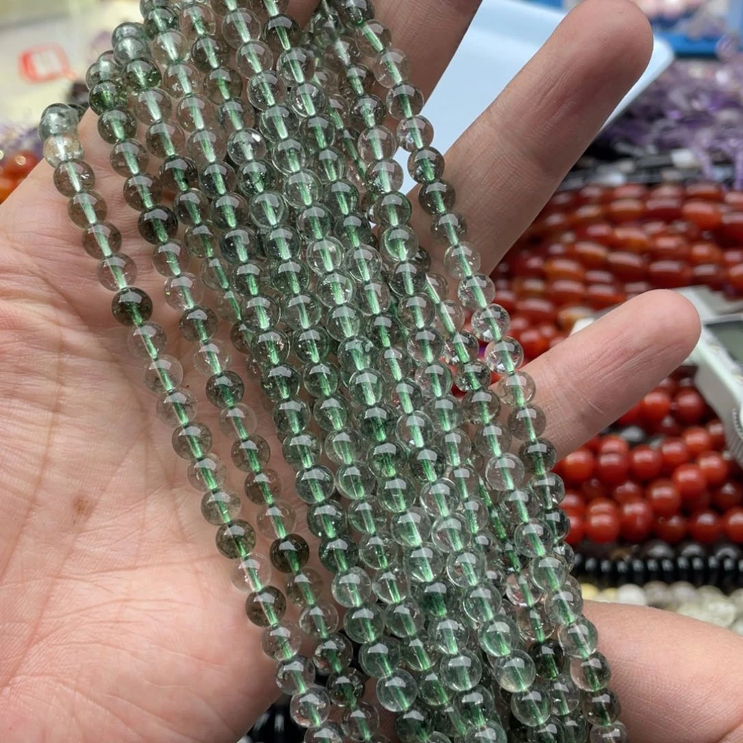 玛瑙/玉髓珠宝半成品未镶嵌一条装6mm绿幽灵圆珠