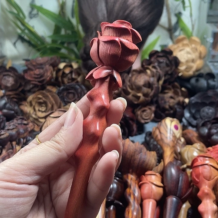 银S925粉橡木玫瑰花发簪