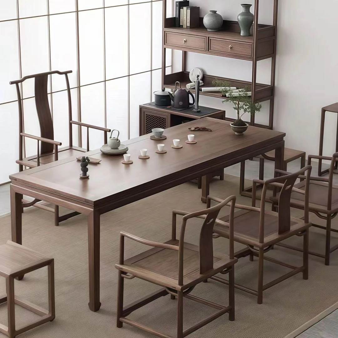 新中式实木北方老榆木马蹄桌茶书桌茶桌餐桌茶室空间办公桌