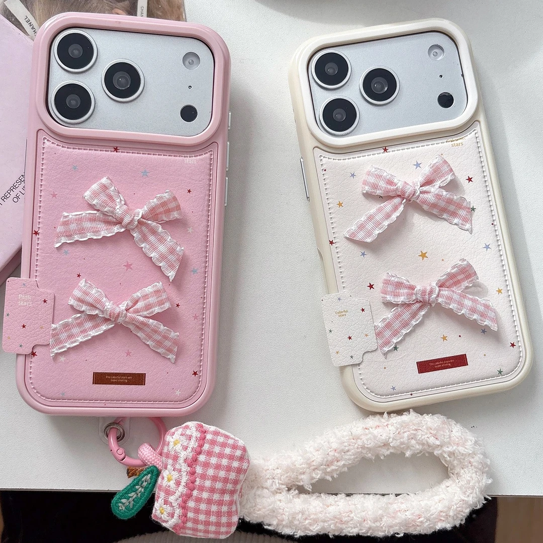 ins风可爱粉色蝴蝶结适用苹果17手机壳iPhone16Promax少女心防摔