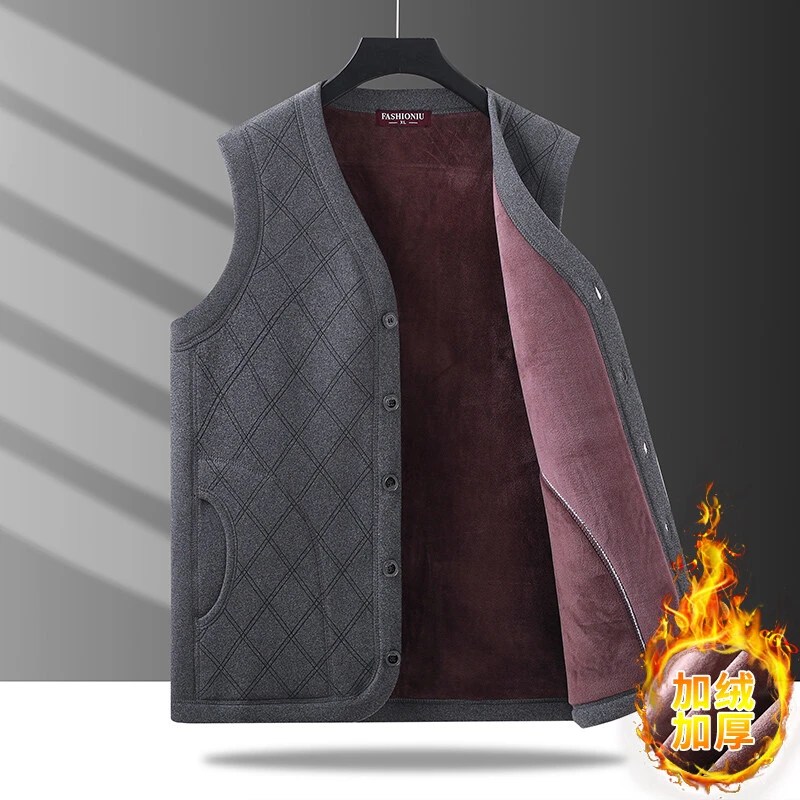 帝酷鸟马夹德绒大码休闲纽扣保暖加厚V领冬季背心厚款老年马甲