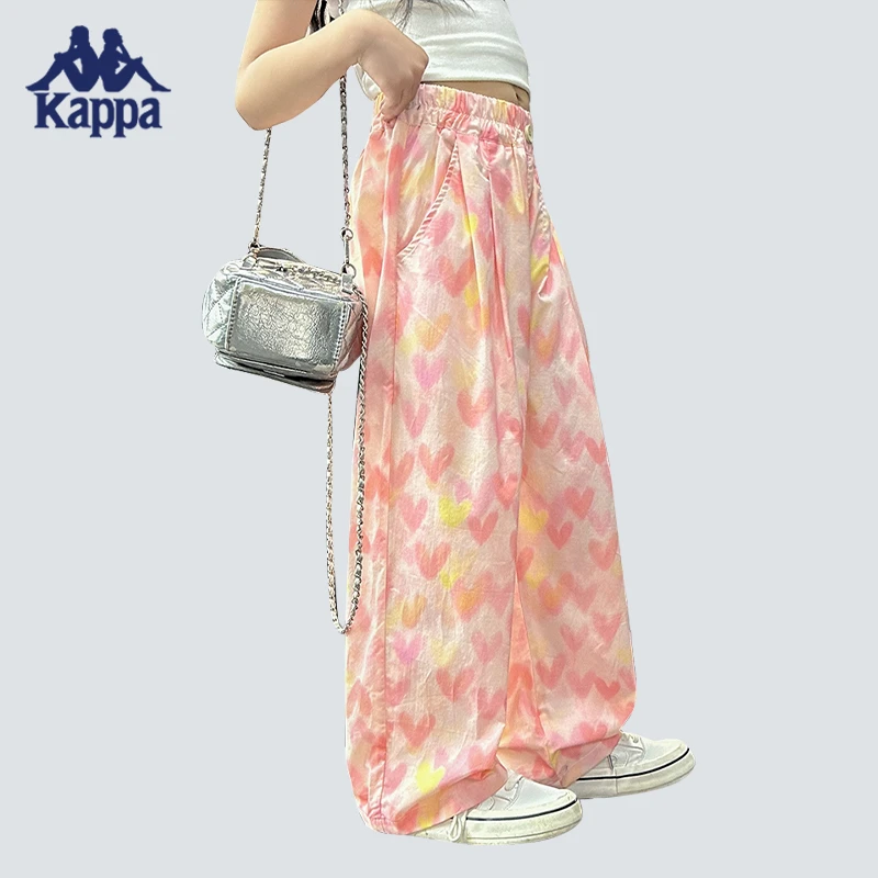 Kappa Kids卡帕夏季百搭女中大童粉色爱心薄款防蚊长裤-KP21007