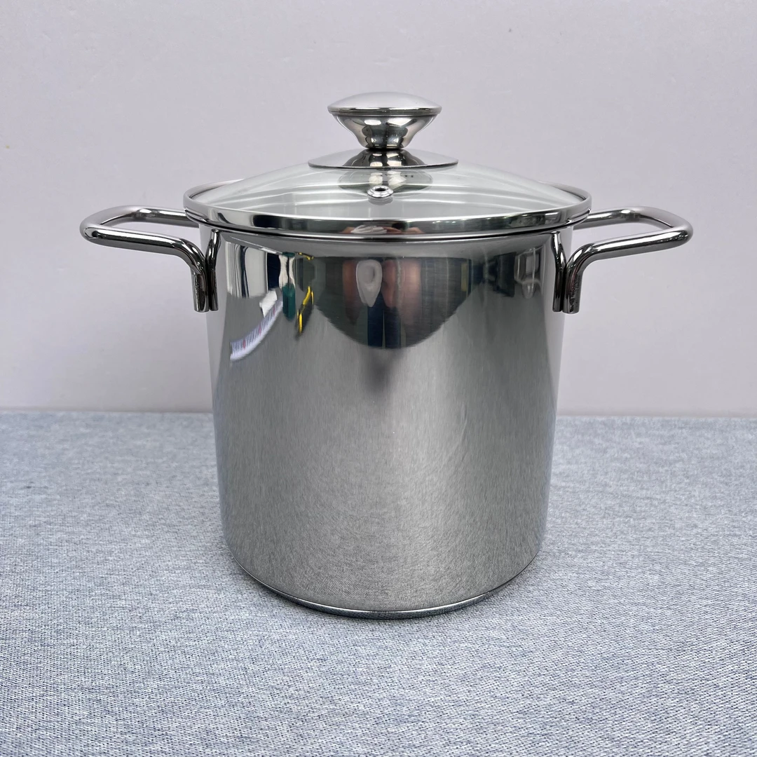 4-458 不锈钢深汤桶芦笋锅16*16CM3L带盖约0.94KG 盖钮杂款
