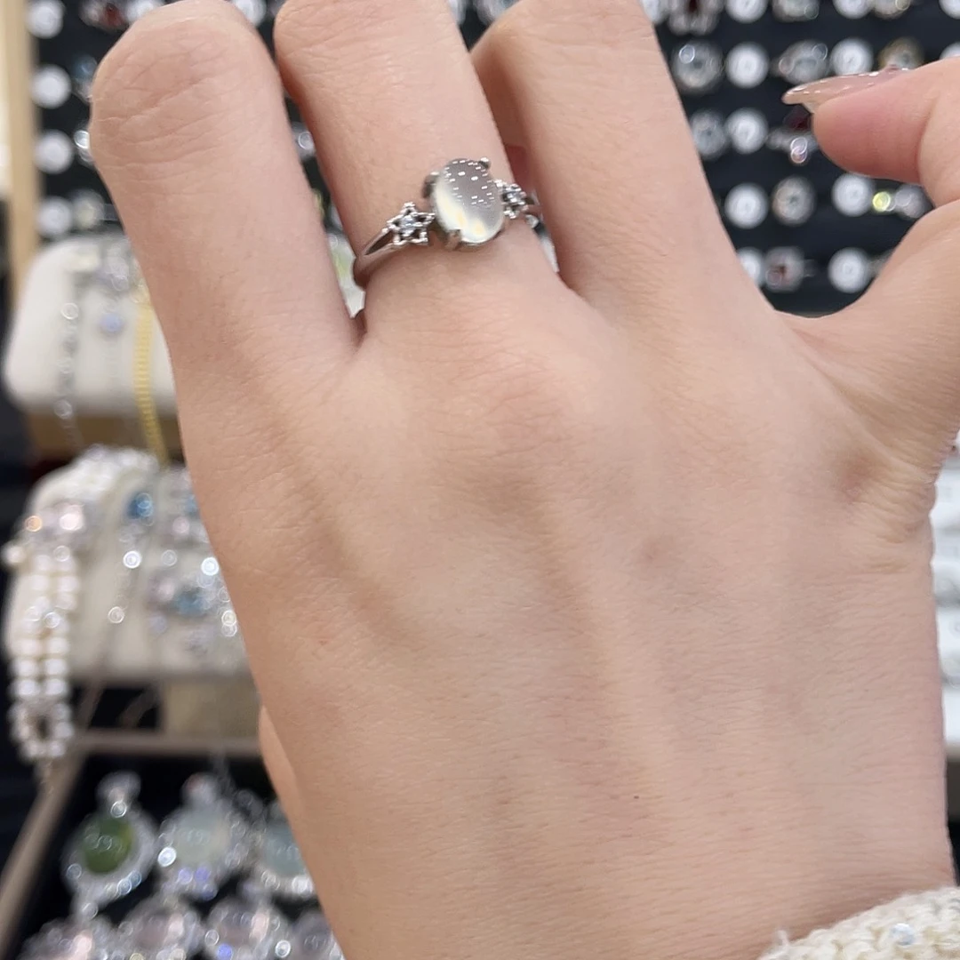 蛇纹石玉银S925镶嵌戒指F****.